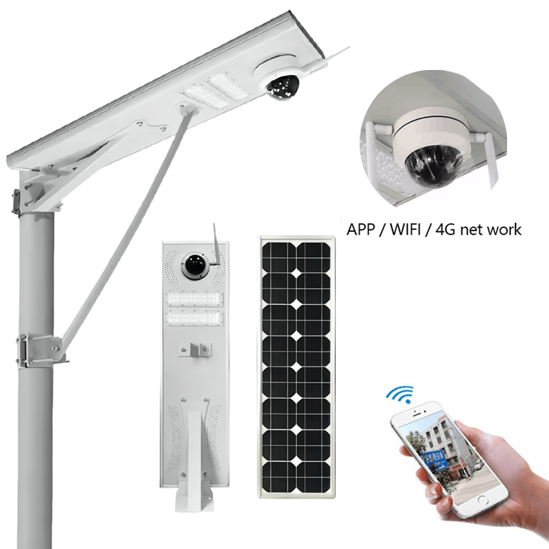 Integrated CCTV solar street light 24 hours monitor 12 hours bright at night IP67 smart camera 2 million Pixel WIFI 4G camera