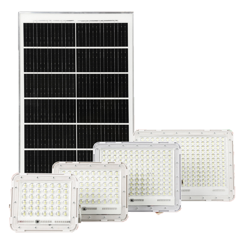 Solar flood light dusk to dawn sensor IP67 Aluminum huosing Life Po4 Polycrystalline solar panel